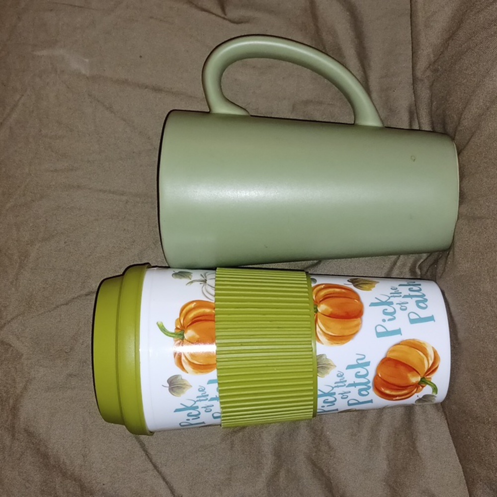 🍀2pc olive green autumn drinkware (010924A).